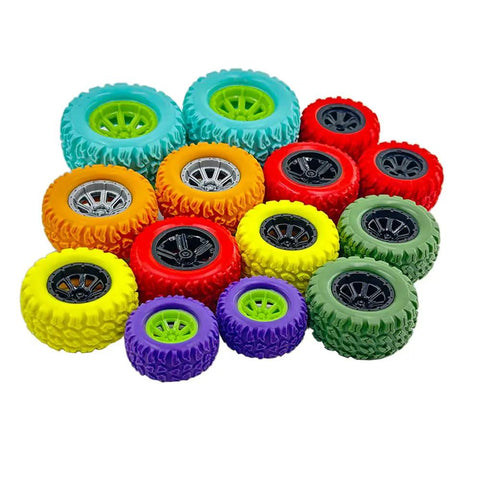 Colorful assortment of 8 Pack RC Car Wheels Rubber Tires With Shafts 2.5mm Round Rod Axles For RC Cars Trucks Robots DIY Model Building Parts Style 2