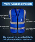 Top Shelf Mesh Safety Vest Class Two High Visibility Reflective Work Gear Featuring Heavy Duty Pockets And Fully Customizable Branding For Job Sites Royal Blue with multi-functional pockets.