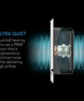 AIRTAP T6 Whisper Quiet Register Booster Fan side view showing PWM motor, designed for minimal noise and efficient airflow.