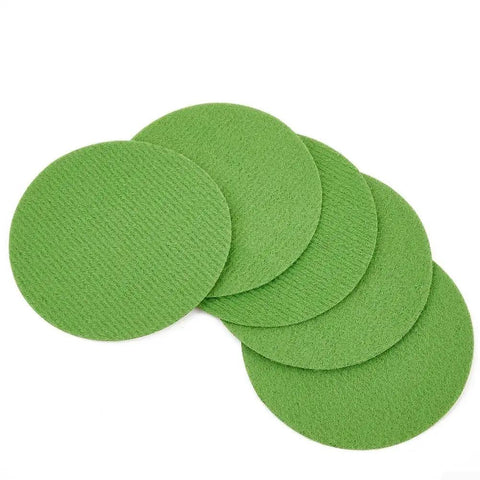 Grab This Awesome 50 Pc Set Of 3 Inch Wet Dry Sanding Discs With Latex Flocking For Perfect Polish And Grind Jobs Ranging From Grit 320 To A Smooth 10K Finish On Your Tools - Green sanding discs arranged in a circular pattern.