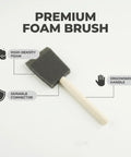 Super Smooth Poly Foam Paint Brushes With Ergonomic Handles For Effortless Application And Flawless Finish High Density Reusable Craft Tools Built Like A Rock For Killer DIY Results And Home Reno Jobs showing high-density foam bristles and ergonomic wooden handle.