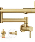 Wall Mount Pot Filler Faucet 19 Inch Folding Stretchable Kitchen Tap In Stainless Steel Brushed Gold, Double Joint Swing Arm