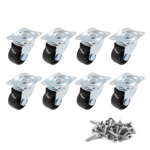 1 Inch Diameter Swivel Caster Wheels With Rubber Base And Rectangle Top Plate Bearing Heavy Duty 8 Pack Load Capacity 20 Kg Each Ideal For Furniture Equipment Carts Cabinets And Industrial Use