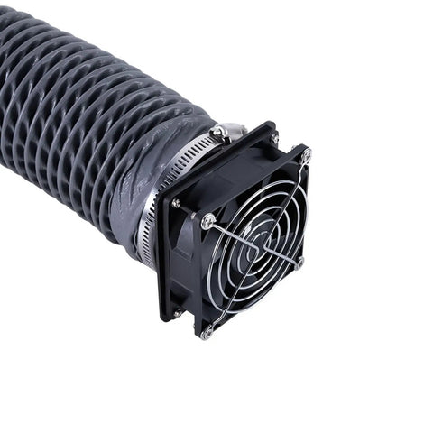 Close-up of hose and fan of High Efficiency 4000 RPM Fume Extraction Kit For 3D Printer Enclosures With Adjustable Telescopic Hose Vent