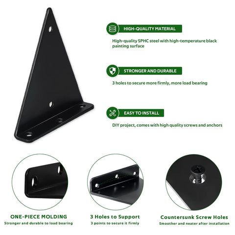 Diagram showcasing Six Inch Triangle Shelf Brackets Set Of 4 Black Heavy Duty Hidden Floating Shelf Supports For Wall Shelves.