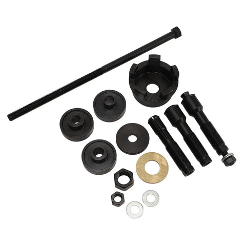 Badass 14 Piece Wheel Bearing Puller Extractor Tool Set For Car And Bike Repair With Steel Parts For Removing Bearings Easy Install On 0.75 Inch 25mm And 1 Inch Sizes Save Cash Doing Your Own Garage Work Without Headaches For Pros Loving Quick Fixes. black steel bearing puller set with rods, adapters, washers, and nuts
