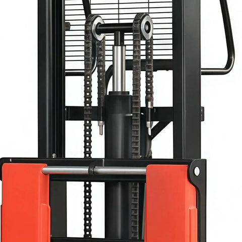 Heavy Duty Manual Pallet Jack With A Rugged Hydraulic Pump And Reinforced C Channel Steel Forks close-up of hydraulic lift components