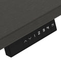 Control panel of Heavy Hitter L Shaped Electric Standing Desk With Pretty Dang Smooth Motorized Lift and Scratch Resistant Deep Grey Top.