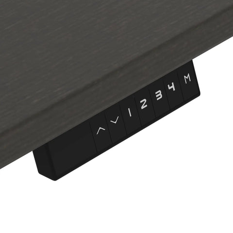 Control panel of Heavy Hitter L Shaped Electric Standing Desk With Pretty Dang Smooth Motorized Lift and Scratch Resistant Deep Grey Top.