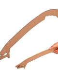 Hand holding Hand Shaped Table Saw Push Stick Safety Block With Missing Finger Design for woodworking, MDF pusher tool.