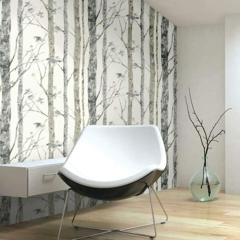 Room with White Birch Trees Peel And Stick Wallpaper Vinyl 12 Ft By 9 Ft Made In USA Easy To Apply No Water Needed No Mess Repositionable.