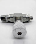 Metal tubular hydraulic bidirectional flow control valve with knurled adjustment dial and G3/8/L08 connector