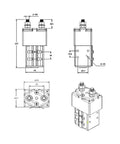 Hefty 300 Amp DC Contactor Switch TSU 285 technical drawings showing dimensions and structure for electric vehicles and forklifts.