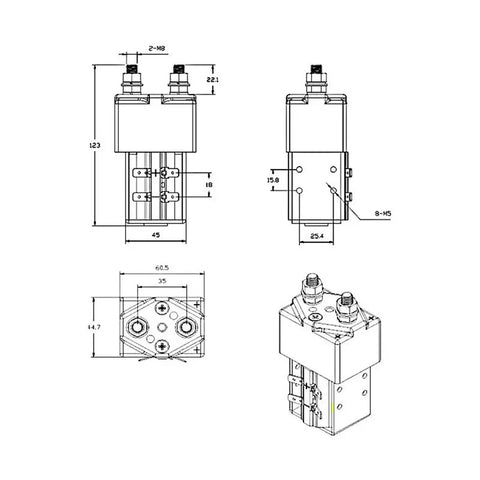 Hefty 300 Amp DC Contactor Switch TSU 285 technical drawings showing dimensions and structure for electric vehicles and forklifts.
