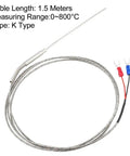 K Type Thermocouple Temperature Sensor Probe With 2mm X 100mm Stainless Steel Probe, 1.5M Cable, 32-1472F And 0-800C Range, 2 Insulated Fork Terminals