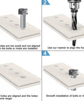 Four-step illustration showing how Three Quarters Inch Reamer Drill Bit For Steel Metal Wood HSS Tapered Bridge Reamer enlarges holes.