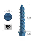 3/16 Inch By 1-1/4 Inch Hex Washer Head Concrete Screws Kit With Drill Bit And Hex Socket, 100 Pieces Blue Coated