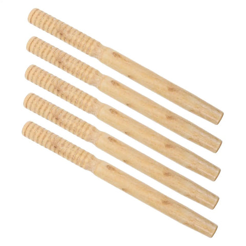 Five Durable Dope Wooden Garden Tool Handle Replacements for Shovel Spade Hoe Sickle Interchangeable Multipurpose Grip displayed