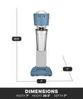 Front view of Light Duty Milkshake Maker With 1 HP Motor, Single Spindle, Two Speed Controls For Consistent Thick Shakes, dimensions shown