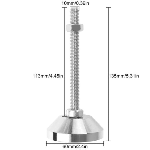 Beefy 4 Pack Heavy Duty M10 Adjustable Leveling Feet For Workbenches Machines And Cabinets 4.45 Inch Long Fully Threaded Leg Levelers Nickel Plated Carbon Steel Anti Corrosion High Load Capacity DIY Ready
