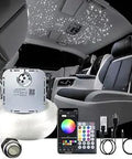 RGBW Fiber Optic Lights Kit With App Control Lit Twinkle And Music Activated Star Ceiling Sky Light 400 Fibers in car interior