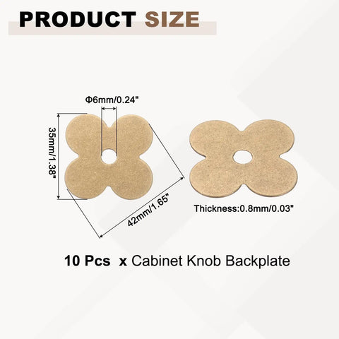 Ten Piece Vintage Flower Brass Cabinet Backplates Set For Doors, Drawers, Cabinets And Closets 1 Inch Decorative Gasket Hardware, size details.