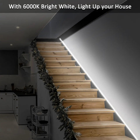 Illuminated staircase with RGB Neon Rope Light 50 Feet LED Strip For Indoor Outdoor Use Linkable Up To 150 Feet 120V IP67 Waterproof