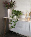 Rock Solid X Frame Steel Pipe Table Legs For Coffee Tables And Bars supporting a white table with plants and decor.
