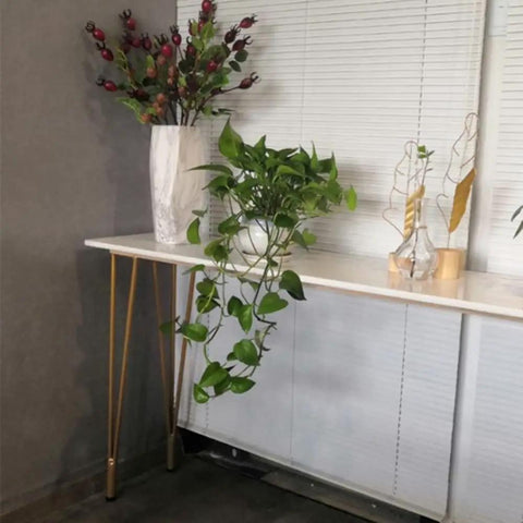 Rock Solid X Frame Steel Pipe Table Legs For Coffee Tables And Bars supporting a white table with plants and decor.