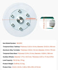 Diagram showing 24 Inch Glass Lazy Susan Turntable With 6 Rotating Wheels, 24-inch diameter, aluminum alloy bearings.