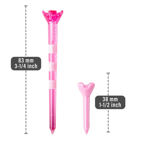 Pink Womens Golf Tees 50 Count With 40 Tall Three And A Quarter Inch Tees And 10 Short One And A Half Inch Tees Near Unbreakable Plastic Four Prong With Stripes