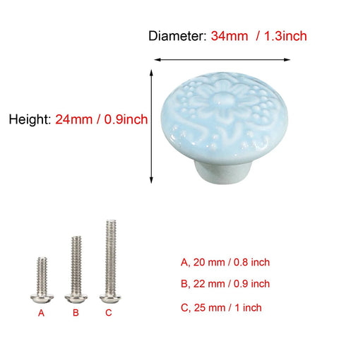15 Piece Ceramic Mushroom Cabinet Knob Set With 3 Size Mounting Screws Glossy Vintage Dresser Drawer Cupboard Pulls
