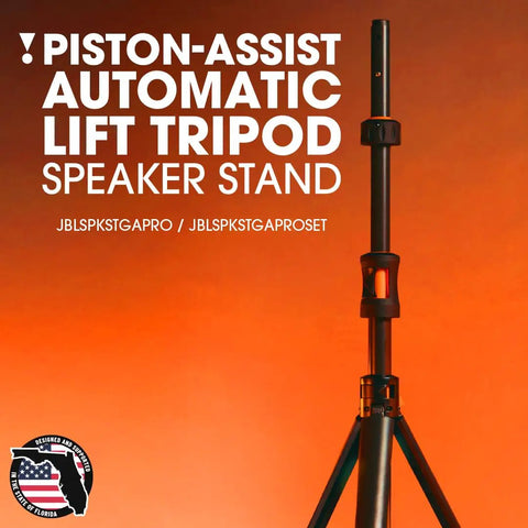 Deluxe Piston Assist Speaker Stands Set With Carry Bag Twin Tripod Auto Height Lift Up To 40 Lbs Cam Lock Secure Height
