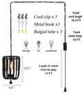 Diagram showing dimensions and components of Boho Black Wood Bead Pendant Light With Cord And Chain, Non Dimmable Hanging Lamp