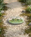 Frog Garden Stepping Stone With Welcome Friends Message, 1.2 Inch Low Profile Concrete Plaque in a garden path setting