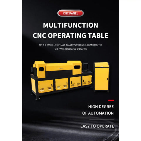 Heavy Duty Hydraulic Rebar Straightening And Cutting Machine 4-14mm Steel Bar Processor For Construction Sites integrated CNC operating table in yellow, designed for automation and easy operation.