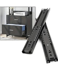 Silent Hydraulic Drawer Slides With Cold Rolled Steel, 14-Inch Three-Section Runners shown in a black cabinet setup