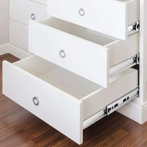 Open drawers showing Noiseless 20 Inch Full Extension Drawer Slides With Soft Close Ball Bearing Heavy Duty Side Mount Rails