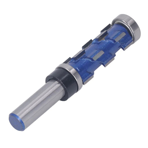 Top Pick Spiral Flush Trim Router Bit For Woodworking Pros With Tungsten Carbide Blades And 1/2 Inch Shank To Cut Smooth Edges Fast, blue and silver design, 1/2 inch shank.
