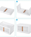 Built Tough Plastic Storage Bins With Lids 3 Pack Of Rock Solid Stackable Collapsible Containers With Clear Front Doors And Handy Roll Out Wheels For Closet Organization And Everyday Living, showing foldable setup steps.