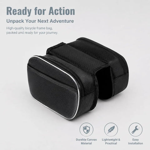 Dope Durable Bike Frame Bag For Long Rides, 20x16x6cm Canvas Frame Storage with Zipper, Black with White Edges, Wear-Resistant