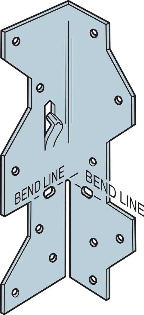 Heavy Duty Framing Angle Brace 1 7/16 X 2 1/2 Inches 18 Gauge Steel Zmax Galvanized Finish with bend lines and mounting holes.