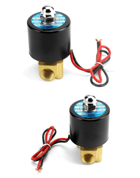 1/4 Inch NPT Brass Electric Solenoid Valve 12VDC Normally Closed 2-Pack For Water Air Gas Fuel And Oil With Viton Gasket.
