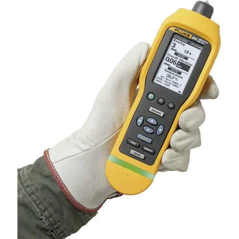 Pro Grade Vibration Meter With Large High Resolution Screen 1000 Hz Range 500g Peak Vibration Limit Smart Sensor Design That Keeps Readings Steady Regardless Of Angle Or Contact Pressure Four Level Severity Scale For Quick Diagnostics USB Data Export, handheld yellow meter