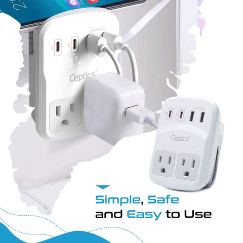 World Travel Adapter Kit With 2 US Outlets 2 USB A Quick Charge 3.0 2 USB C 20W Power Delivery Surge Protection SWADAPT