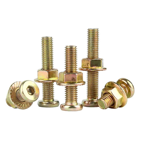 Close-up of Heavy Duty M6 Flat Round Head Hex Socket Screws With Flange Nuts Kit Zinc Plated Allen Bolts M6x10 20 Pack Or 50 Pack