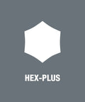 Hex-Plus logo on a gray background, highlighting the Zyklop Bit Socket Set One Half Inch Drive With Holding Function Nine Piece Hex Bit Socket Set.