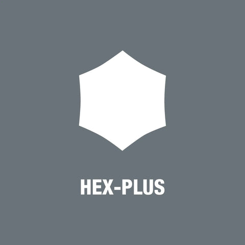 Hex-Plus logo on a gray background, highlighting the Zyklop Bit Socket Set One Half Inch Drive With Holding Function Nine Piece Hex Bit Socket Set.