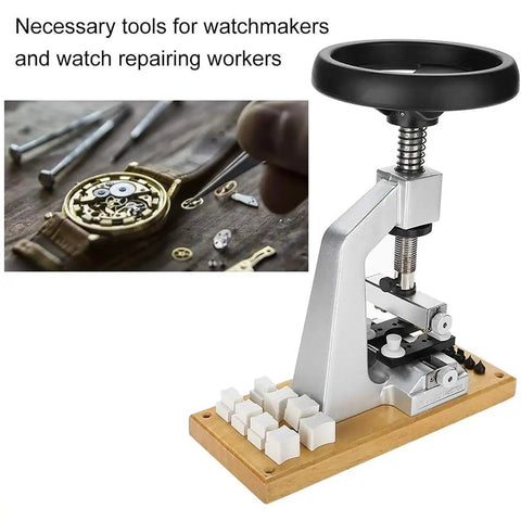 Top Tier Premium Watch Case Opener Tool Set Hella Tough Bench Press Vice with adjustable grip for watch maintenance.