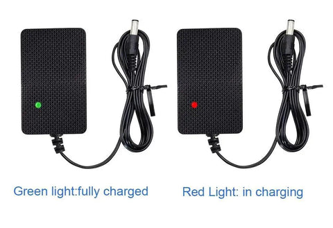 Charger indicators for 36V 5Ah Rechargeable Li-ion Battery Pack With Built-In 10A BMS, showing green and red light status